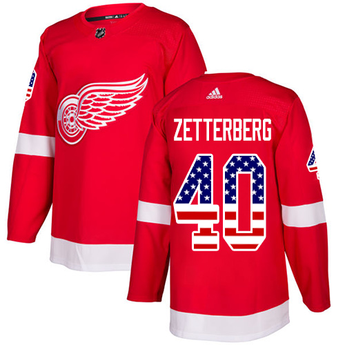 Adidas Red Wings #40 Henrik Zetterberg Red Home Authentic USA Flag Stitched NHL Jersey